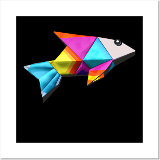 Geometric Fish abstract colorful rainbow color scheme origami style Posters and Art